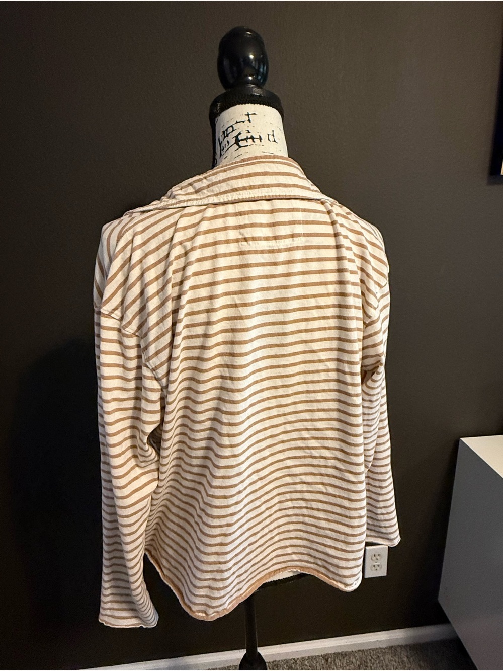 Frank & Eileen Cream and Tan Striped V-Neck Pullover - Picture 2 of 4